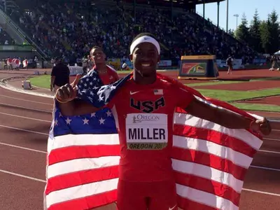 Jalen Miller after winning gold in Eugene. (photo by Brian O'Neal)