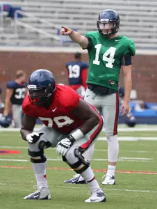Bo Wallace directs the Rebel offense during a recent practice. (photo by Joshua McCoy)