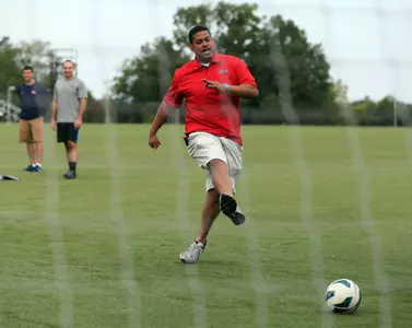 Senior Associate AD for Academic Support took a shot on goal during the recent Student Development Advance.