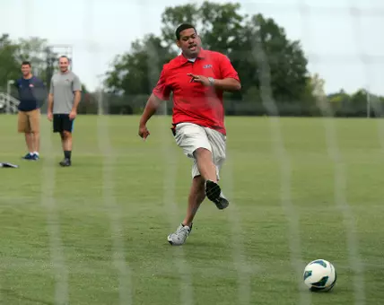 Senior Associate AD for Academic Support took a shot on goal during the recent Student Development Advance.
