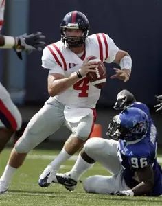 Jevan Snead scrambles during the Rebels' win at Memphis in 2009.