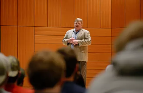 Ole Miss welcomed alum Bill Courtney back to speak with Ole Miss student-athletes.
