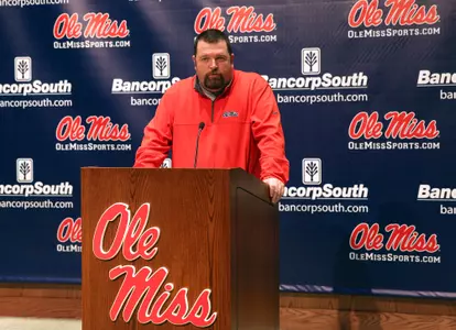 Coach Mott speaking at Monday's press conference
