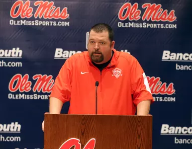 Coach Mott answers questions from members of the media Monday.