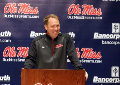 Coach Freeze smiles as he talks to the media at Monday's press conference.