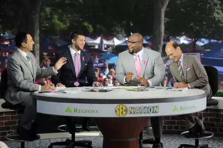 SEC Nation's Tim Tebow and Marcus Spears in The Grove last year (photo by Joshua McCoy)