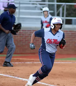 Bri Payne drove in the Rebels' run in the opener at Texas A&M.