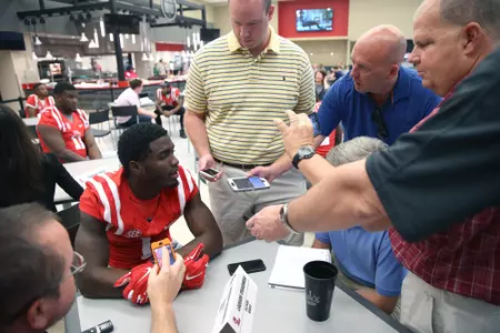 Laquon Treadwell talks with reporters at media day.