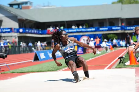 Brittney Reese sets an Olympic Trials record in the women's long jump. (photo by Cheryl Treworgy)