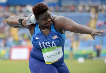 Raven Saunders placed fifth in the shot put in her first Olympics appearance. (photo by Kirby Lee, USA TODAY Sports)