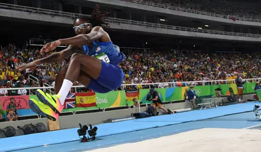 Brittney Reese jumps in the qualifying round in Rio. (Kirby Lee- USA TODAY Sports)