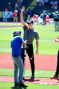 Former Ole Miss pole vaulter Sam Kendricks at the 2016 U.S. Olympic Trials in Eugene, Oregon (photo by Cheryl Treworgy)
