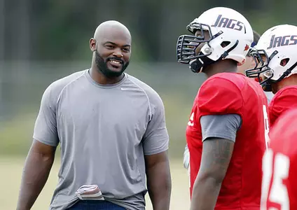 Freddie Roach (left) as a coach at South Alabama (Photo by AL.com)