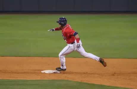 Tate Blackman rounds second base on a way to a two-out triple Thursday night versus Mississippi State.