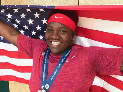 Raven Saunders won her first career senior U.S. shot put title Saturday.