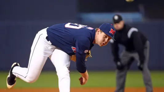Ole Miss Baseball vs Winthrop on February 16th, 2018 in O-U Stadium Swayze Field at Ole Miss in Oxford, MS.Houston Roth, RHP, Oxford, Miss.Photo by Petre Thomas/Ole Miss Athletics Instagram and Twitter: @OleMissPix Buy Photos at RebelWallArt.com