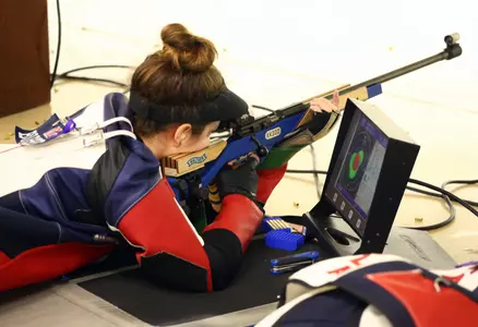 Ole Miss Rifle vs Jacksonville State in the NCAA Qualifier in Oxford, MS.
Abby Buesseler, Stacy, Minn.
Photo by Petre Thomas/Ole Miss Athletics Instagram and Twitter: @OleMissPix Buy Photos at RebelWallArt.com