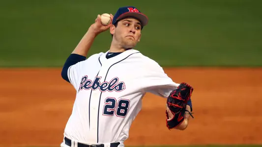 Ole Miss Baseball vs Memphis on February 20th, 2018 in O-U Stadium Swayze Field at Ole Miss in Oxford, MS.Austin Miller, RHP, North Liberty, IowaPhoto by Petre Thomas/Ole Miss Athletics Instagram and Twitter: @OleMissPix Buy Photos at RebelWallArt.com