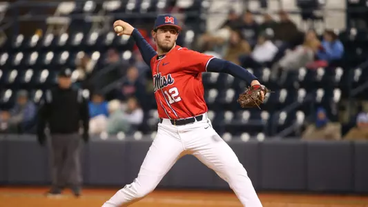 Ole Miss Baseball vs Little Rock on March 7th, 2018 at O-U Stadium Swayze Field at Ole Miss in Oxford, MS.Greer Holston, RHP, Long Beach, Miss.Photo by Cameron Brooks/Ole Miss AthleticsInstagram and Twitter: @OleMissPixBuy Photos at RebelWallArt.com