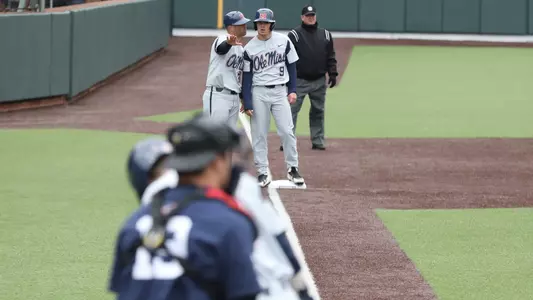 Ole Miss Baseball at Vanderbilt on April 15th, 2018 in Nashville, TN.Mike Clement, Assistant Coach, Michael Spears, OF, Winter Park, Fla.Photo by Joshua McCoy/Ole Miss Athletics