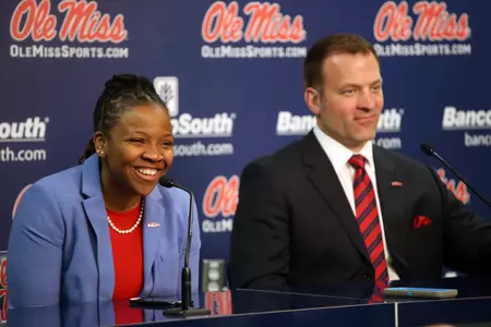 Ole Miss Athletics introduces Yolett McPhee-McCuin, as the ninth women's basketball coach at Ole Miss, in the Pavilion at Ole Miss in Oxford, MS on April 4th, 2018.
Photo by Petre Thomas/Ole Miss Athletics Instagram and Twitter: @OleMissPix Buy Photos at RebelWallArt.com
