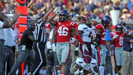 Ole Miss Football vs Southern Illinois at Vaught-Hemingway Stadium in Oxford, Miss. on Sept. 8, 2018.Mohamed Sanogo, 46, LB, Plano, TexasPhoto by Petre Thomas/Ole Miss Athletics Instagram and Twitter: @OleMissPix Buy Photos at RebelWallArt.com