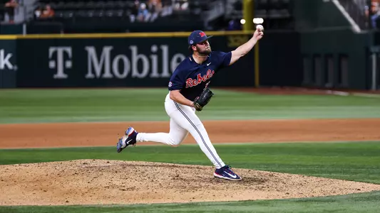 Ole Miss Baseball vs Texas on February 15, 2025 at Globe Life Field in Arlington, TX. 
Photo by Hannah Morgan White/Ole Miss Athletics 
@OleMissCreative