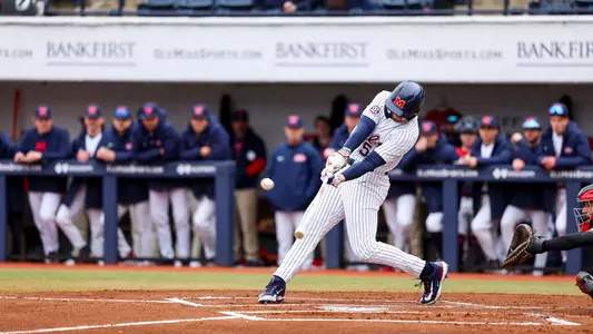 Ole Miss Baseball during a game against Arkansas State at Swayze Field in Oxford, MS on February 18th, 2025.