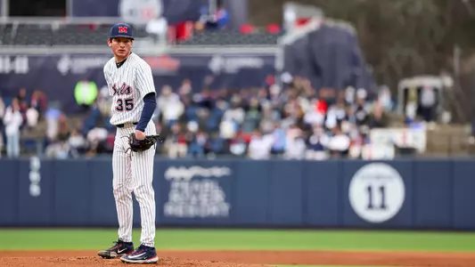 Ole Miss Baseball during a game against Arkansas State at Swayze Field in Oxford, MS on February 18th, 2025.