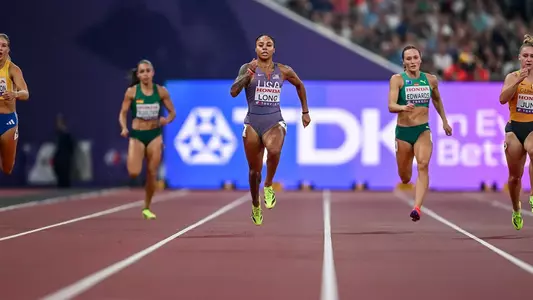 McKenzie Long in the semifinals of the women's 200-meter dash at the 2025 World Athletics Championships in Tokyo, Japan, on Sept. 18, 2025; Mattia Ozbot / World Athletics