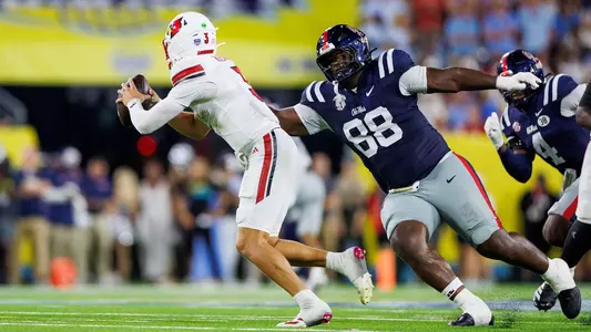 Ole Miss Football during the game against Louisville at Nissan Stadium in Nashville, Tennessee on September 6, 2026. Photo by Hayden Carroll/Ole Miss Athletics.
