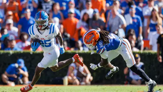 Ole Miss Football during the game against Florida at Ben Hill Griffin Stadium in Gainesville, Florida on September 26, 2026. Photo by Cayce Smith/Ole Miss Athletics.