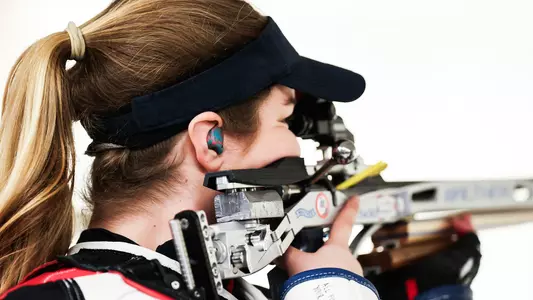 Ole Miss Rifle during the game against Memphis at Patricia C. Lamar National Guard Readiness Center in Oxford, MS on February 21, 2026. Photo by Antonella Rescigno, Student Photographer/Ole Miss Athletics.