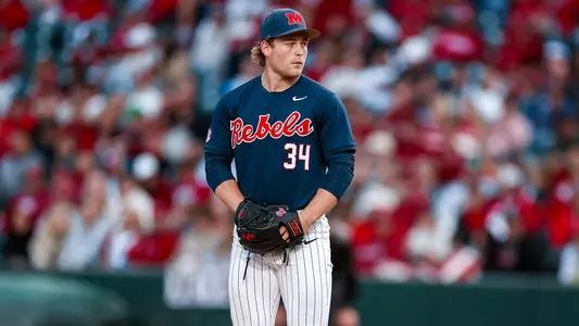 Ole Miss Baseball during their game against Arkansas in Fayetteville, Arkansas on May 1, 2026. Photo by Kari Hodges/Ole Miss Athletics.