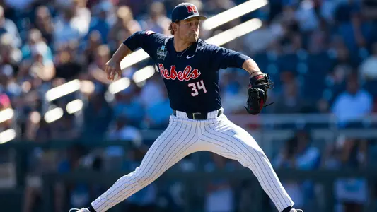 Ole Miss Baseball during the game against Troy at Charles Schwab Field in Omaha, Nebraska on June 14, 2026. Photo by Abby Miller, Student Photographer/Ole Miss Athletics.