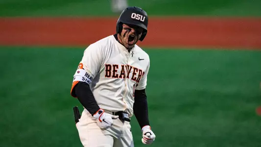 Bryce Hubbard celebrating after hitting a home run versus Xavier