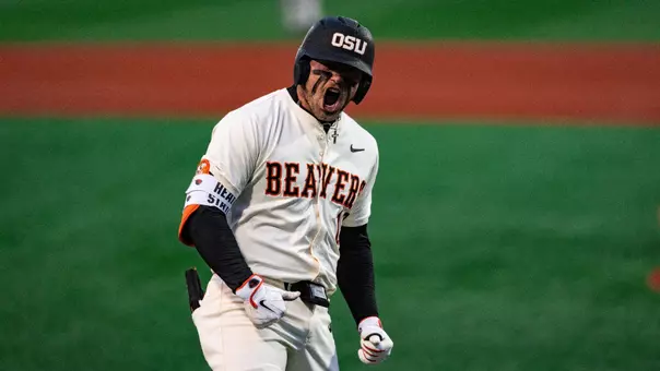 Bryce Hubbard celebrating after hitting a home run versus Xavier