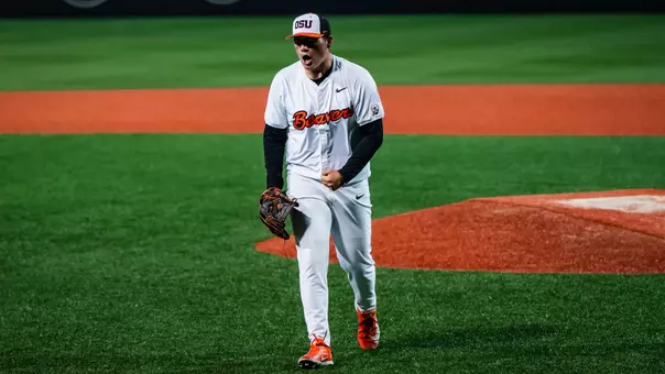 Trey Morris reacts after a strikeout against Cal Poly on April 10, 2026