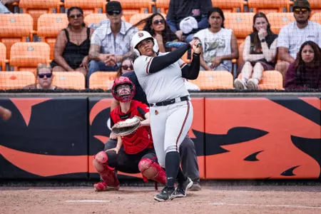 Tristian Thompson stares down her three-run home run.