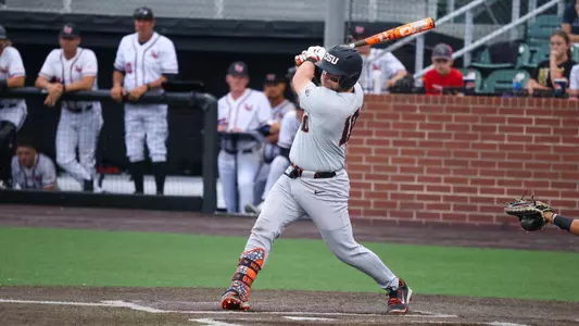 Bryce Hubbard drives in a run against Lamar on April 3, 2026