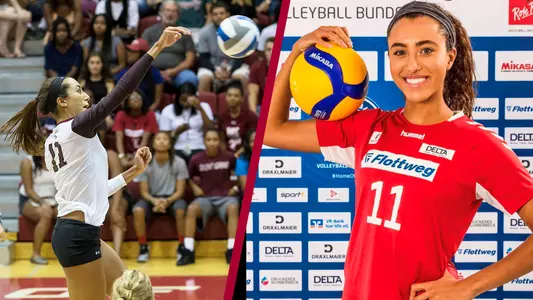 Kirsten Overton at Temple (left) and with her pro team (right)