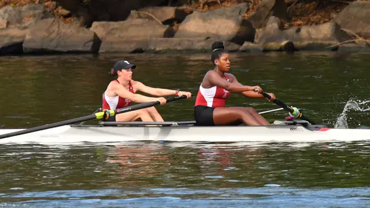 Elaine Tierney and Nadia Bangura race in a pair on the Schuylkill