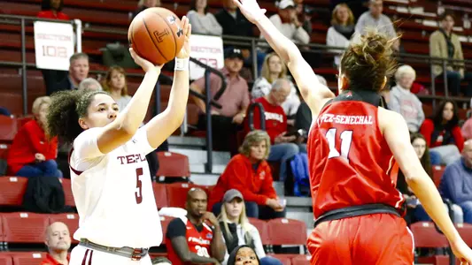 Marissa Mackins nails a three in the season opening win against Fairfield