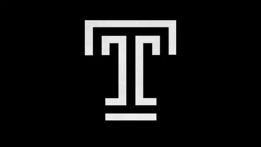 Temple T logo, white on black background