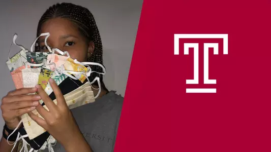 Temple Volleyball's Nina-Symone Williams poses with her homemade masks
