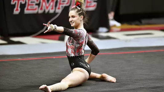 Temple Owls gymnast JORDYN OSTER competes on floor exercise during the season opening gymnastics meet at McGonigle Hall in Philadelphia, PA. The Owls finished third in the Ken Anderson meet.