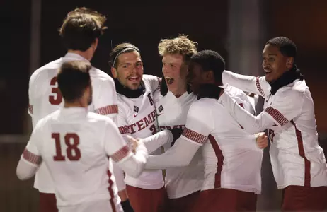 Men's Soccer Team CelebrationPierre Cayet Action Shot