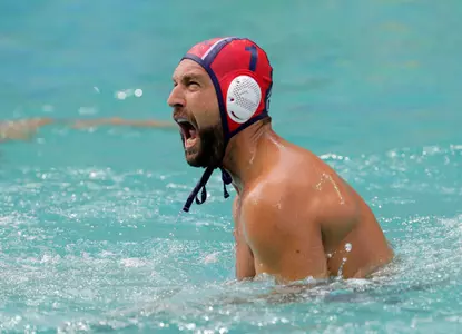 Aug 12, 2016; Rio de Janeiro, Brazil; USA goalkeeper Merrill Moses (1) reacts against Montenegro during a men's water polo preliminary round game in the Rio 2016 Summer Olympic Games at Maria Lenk Aquatics Centre. Mandatory Credit: Dan Powers-USA TODAY Sport