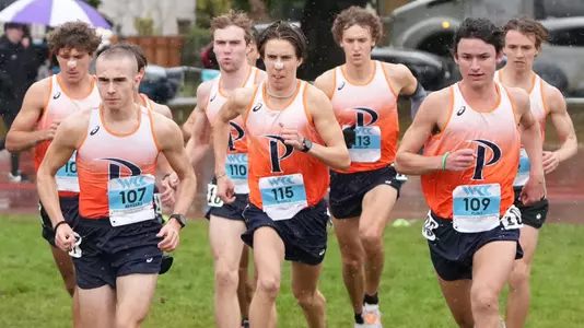 October 28, 2022; Portland, OR, USA; Pepperdine Waves during the WCC Cross Country Championships at Fernhill Park.