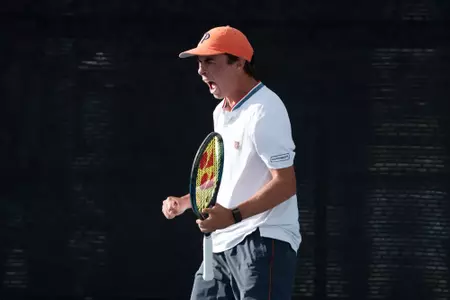 April 26, 2025; San Diego, CA, USA; Hugh Winter during the WCC Tennis Tournament at Aztec Tennis Center.